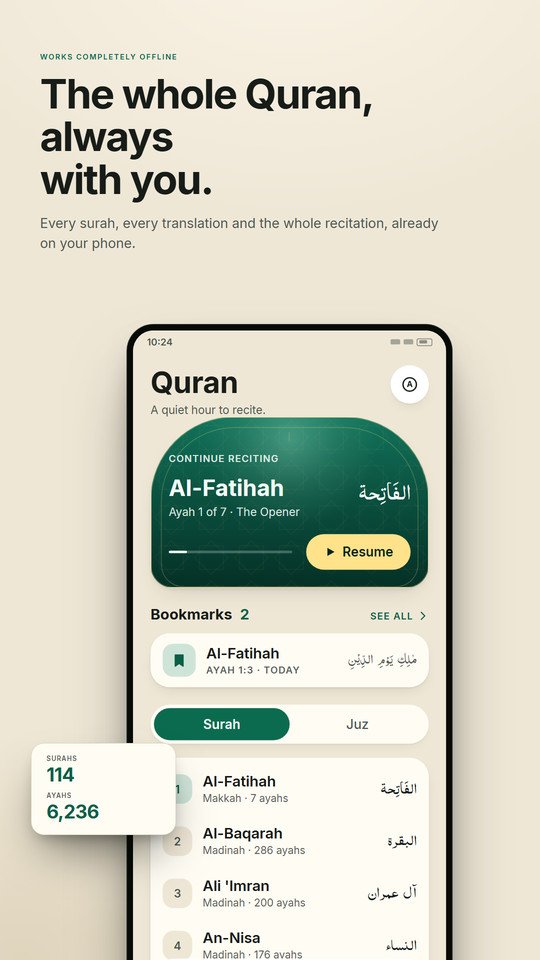 The surah index, with the ayah you stopped at at the top