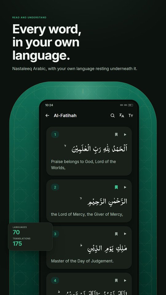 An ayah in IndoPak Nastaleeq with its translation underneath