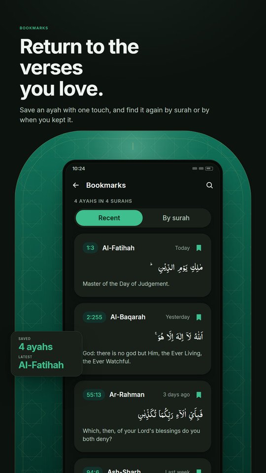 Saved ayahs, each ready to open where you left it