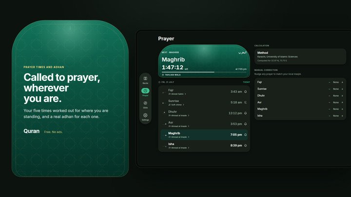 Prayer timings and the day ahead on a tablet